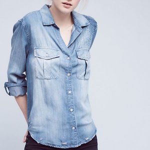 Anthropologie Embroidered Chambray Button Down